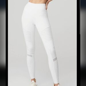Alo Yoga High Waisted Glossy Moto Leggings Pure White Ribbed Small